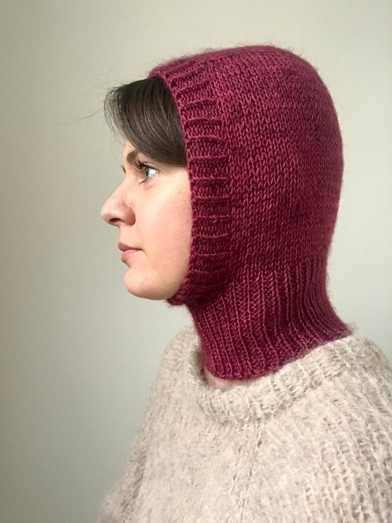 Cashmere merino wool hand knitted balaclava - Hats & Caps - Wool Red