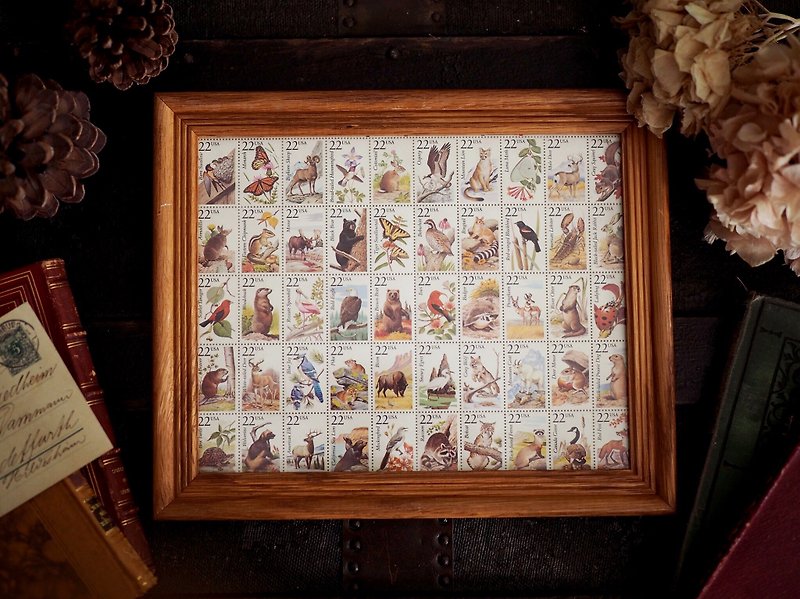 古董動物郵票珍藏木框收藏 - 擺飾/家飾品 - 木頭 