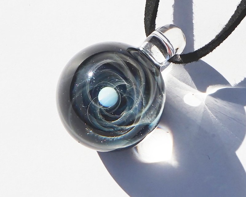 Blink twice as much as you. Glass pendant with white opal Space universe - สร้อยคอ - แก้ว สีดำ
