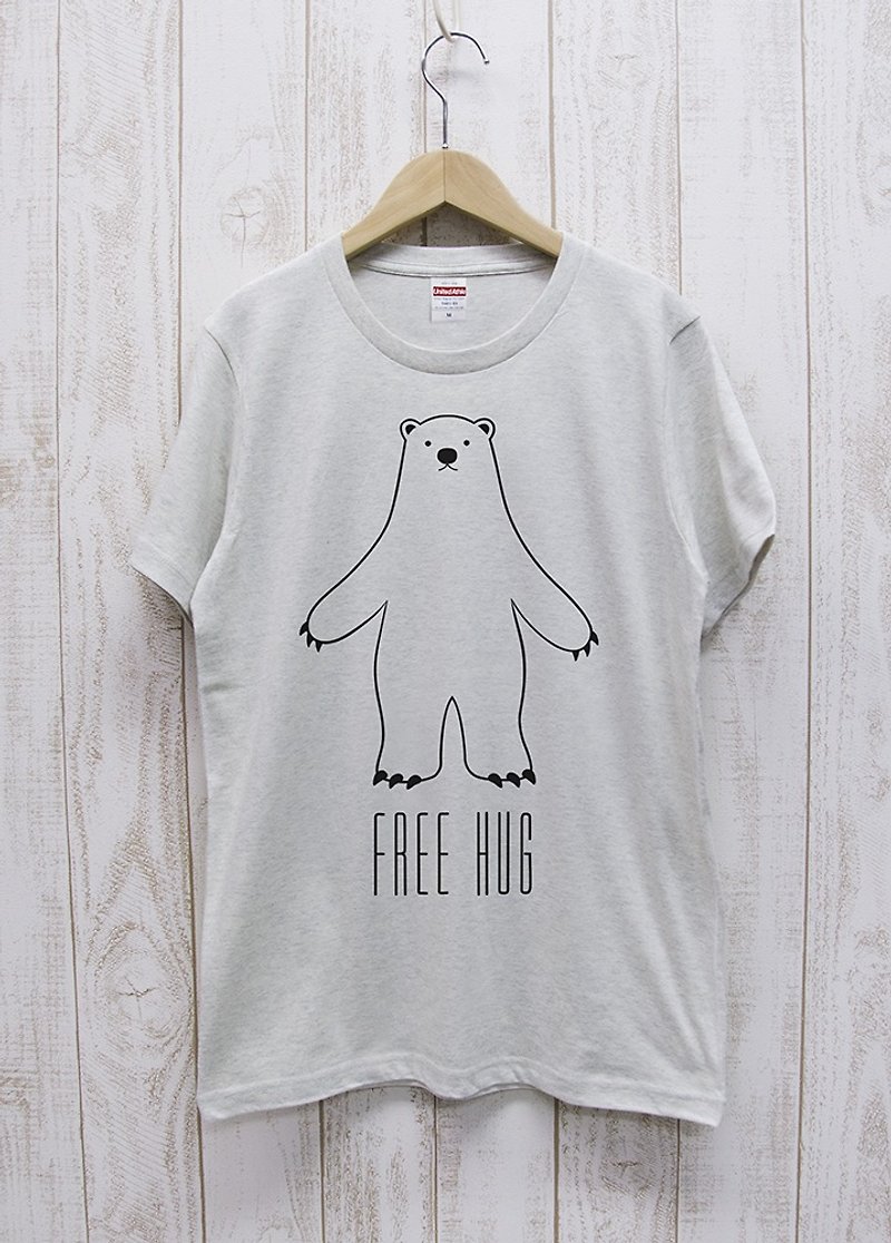 FREE HUG Polar Bear Oatmeal / R013-T-OA - Unisex Hoodies & T-Shirts - Cotton & Hemp White
