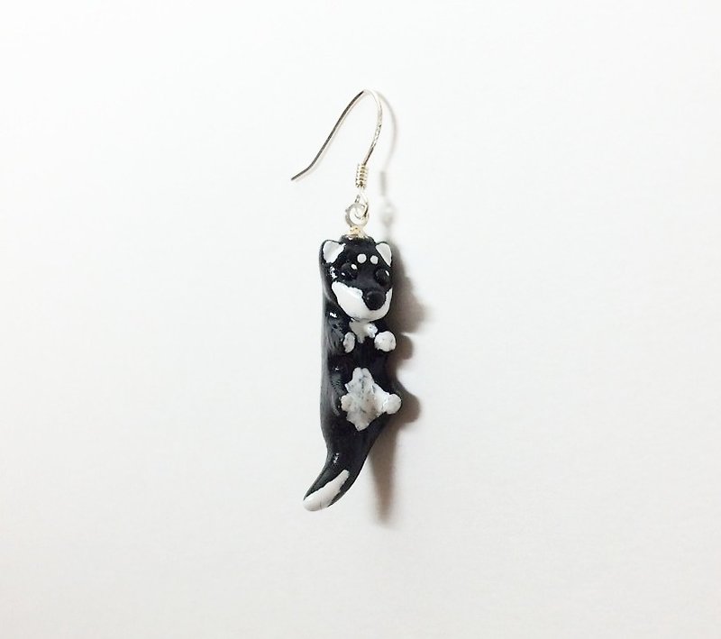 You picked up the black Shiba clay + 925 sterling silver earrings - Earrings & Clip-ons - Other Materials Black