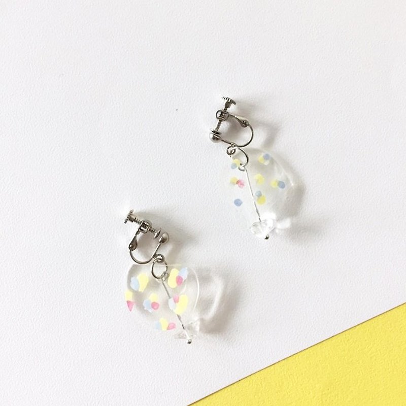 Color dots painted natural stone Clip-On (Silver) - Earrings & Clip-ons - Resin Transparent