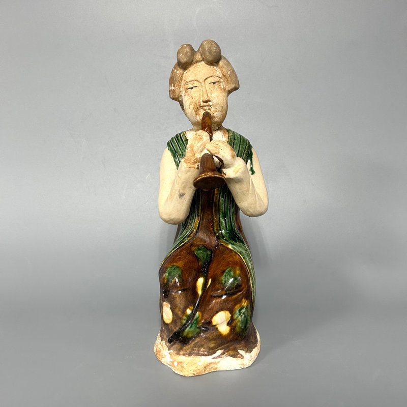 Tang Dynasty Tri-Colored Female Attendant Figurines - Items for Display - Pottery Khaki