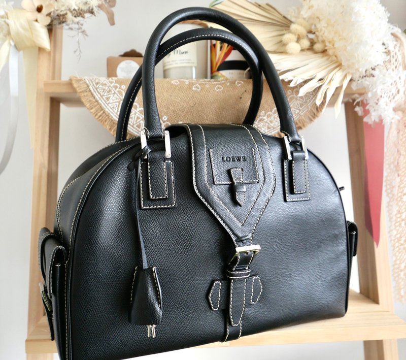 稀有 - LOEWE中古古董黑色皮革保齡球包 - 手提包/手提袋 - 真皮 黑色