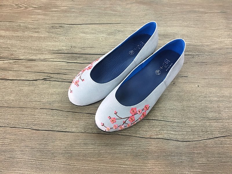 Flats shoes /  Plum blossom - รองเท้าบัลเลต์ - ผ้าฝ้าย/ผ้าลินิน สีเทา