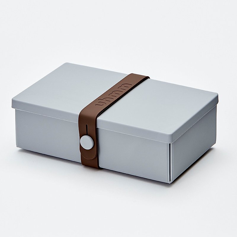 丹麥 uhmm - 環保摺疊午餐盒 (淺灰色餐盒 x 咖啡色扣環)-900ml - 便當盒/食物袋 - 環保材質 灰色