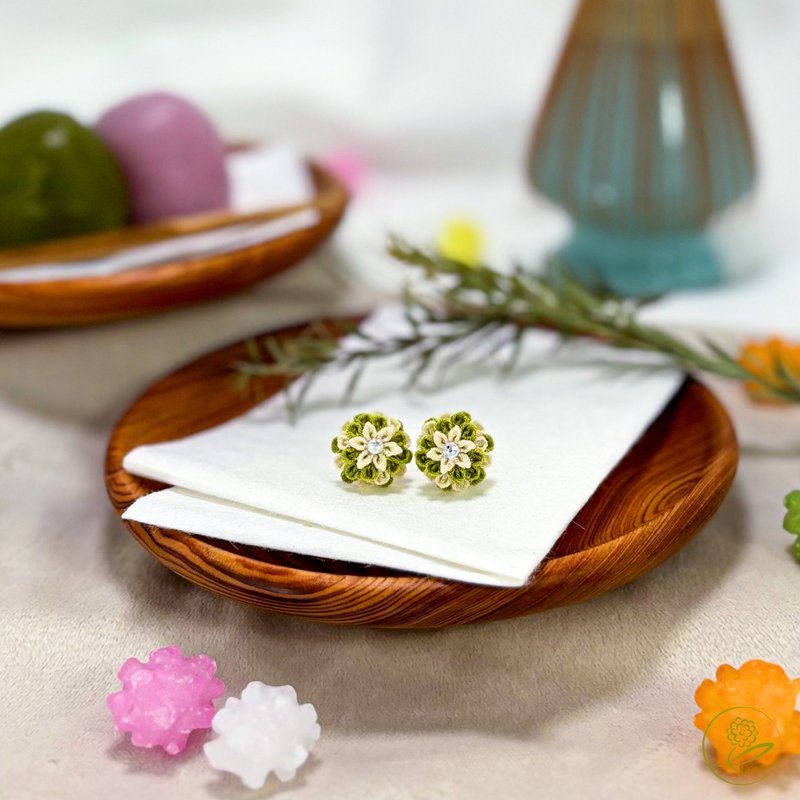 Wagashi - Green - Earrings & Clip-ons - Other Man-Made Fibers Green