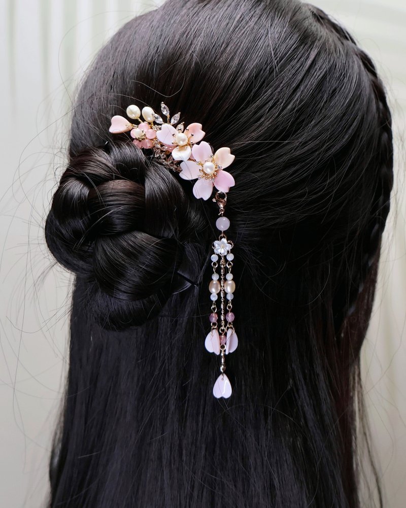 Lemon handmade hair accessories, natural rouge queen shell cherry blossom hairpi - เครื่องประดับผม - กระจกลาย สึชมพู