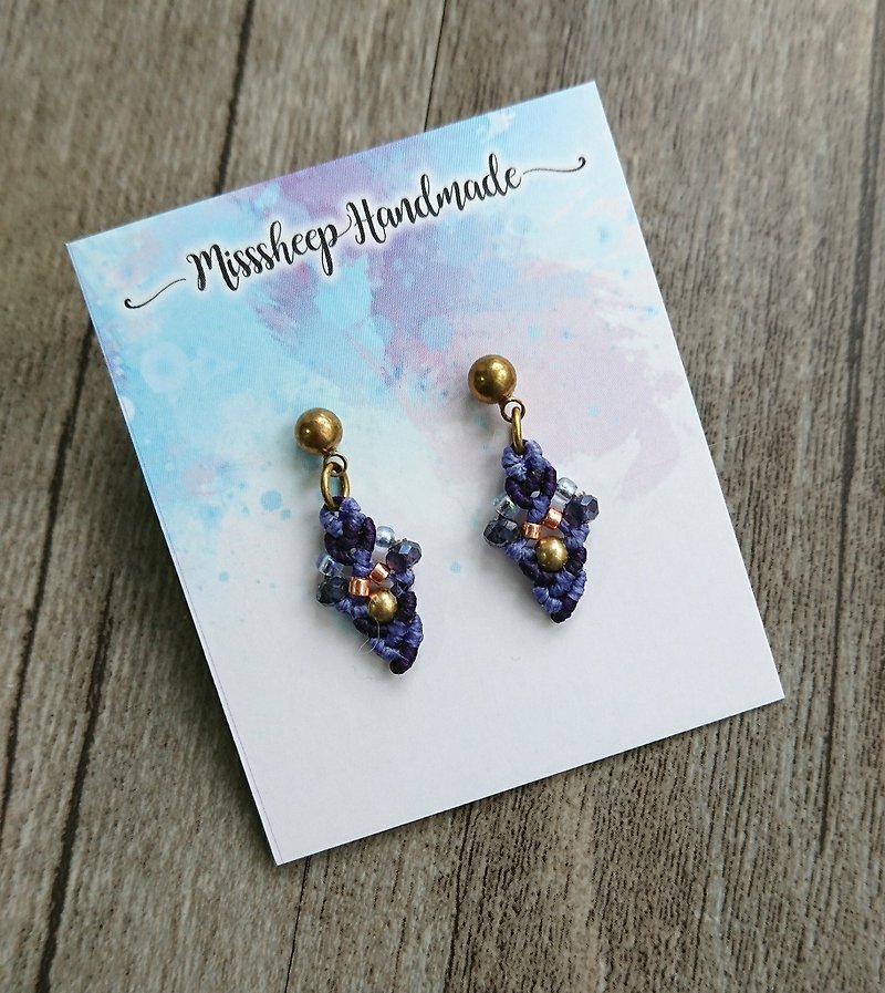 A136-National style South American wax line woven brass beads Japanese glass beads earrings (ear hook / ear clip) - Earrings & Clip-ons - Other Materials Purple