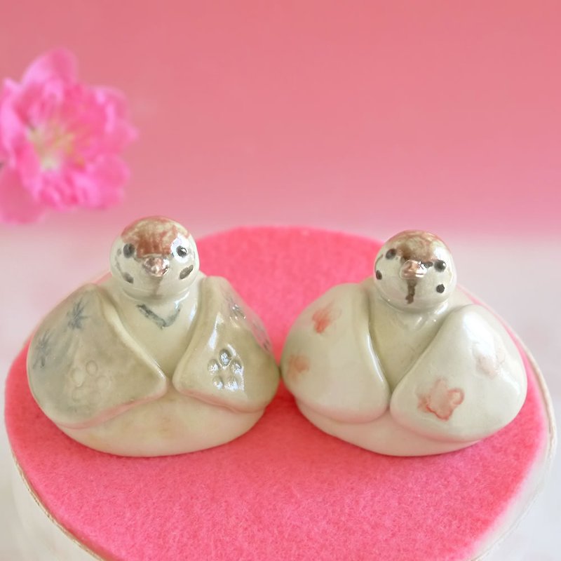 小さなスズメのお雛様　陶器のひな人形 - 花瓶/陶器 - 瓷 粉紅色