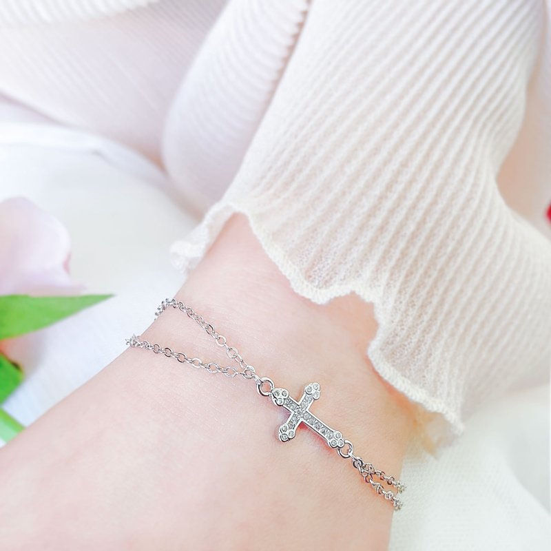 Giftest18K platinum-plated K gold / concentric cross Christian bracelet bracelet cross gift bible B21 - Bracelets - Precious Metals Silver