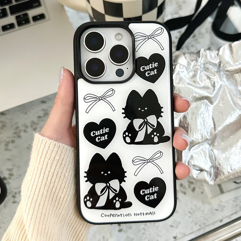 iPhone Black Cutie Cat Epoxy bumper phone case mobile - 手機殼/手機套 - 壓克力 白色