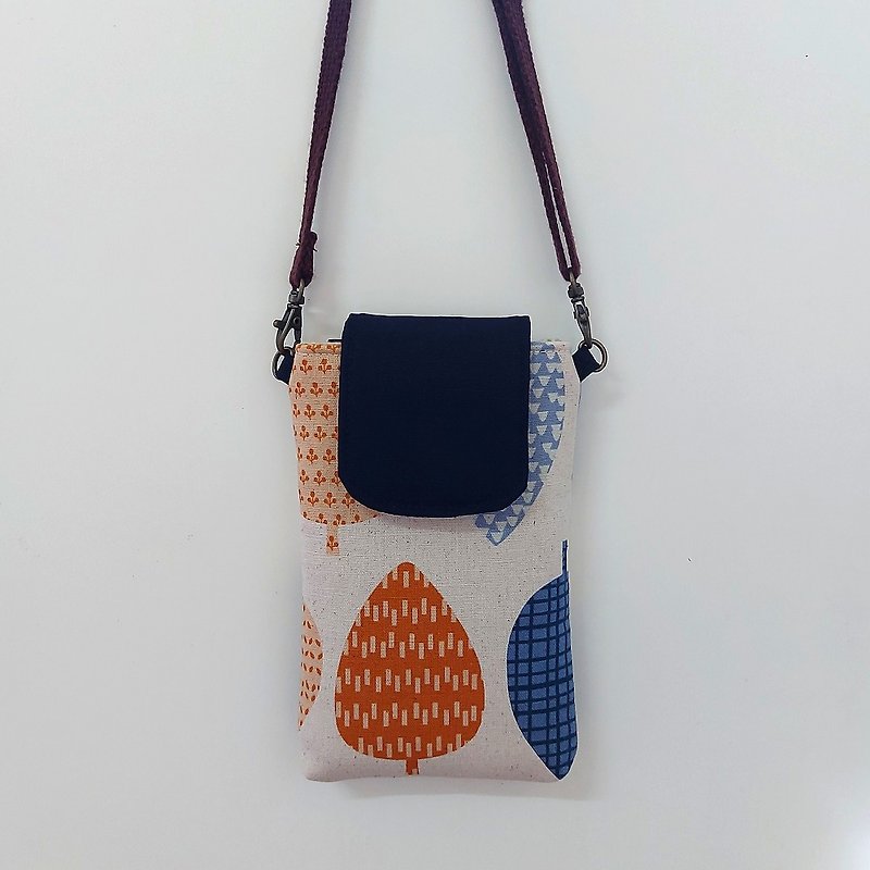 Crossbody/Neck Hanging Phone Bag-Orange Blue Tree - เคส/ซองมือถือ - ผ้าฝ้าย/ผ้าลินิน 