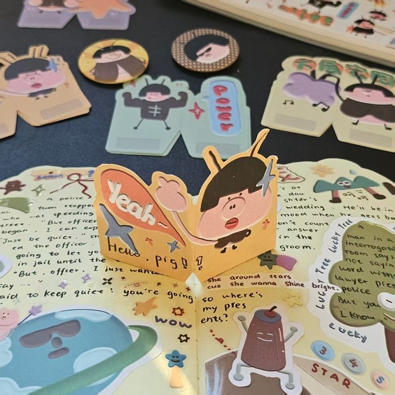 【coloryeah】豬大強 可愛手賬文具/機關便簽/可書寫立體diy裝飾 - memo/便利貼 - 紙 多色