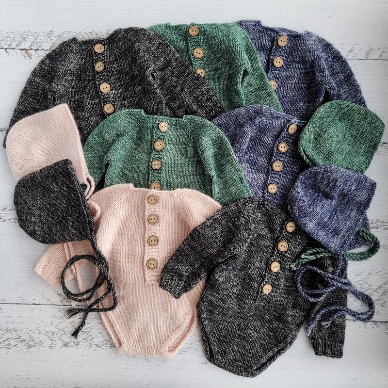 Soft bonnet, romper, footed romper. Newborn photo props. - Baby Accessories - Wool Multicolor