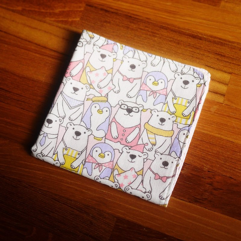 Limited edition = Japanese double gauze handkerchief = penguin and polar bear = pink - Handkerchiefs & Pocket Squares - Cotton & Hemp Pink