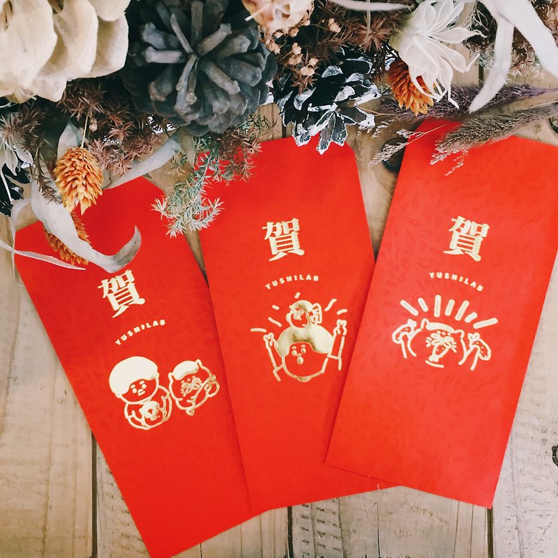 燙金紅包袋(3款各3入) 婚禮禮金 滿周歲 新年 祝賀用紅包袋 - 紅包袋/春聯 - 紙 紅色