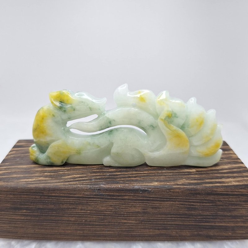 Three-color smart nine-tailed fox ornament | Natural Burmese jade A grade jadeite - Items for Display - Jade 