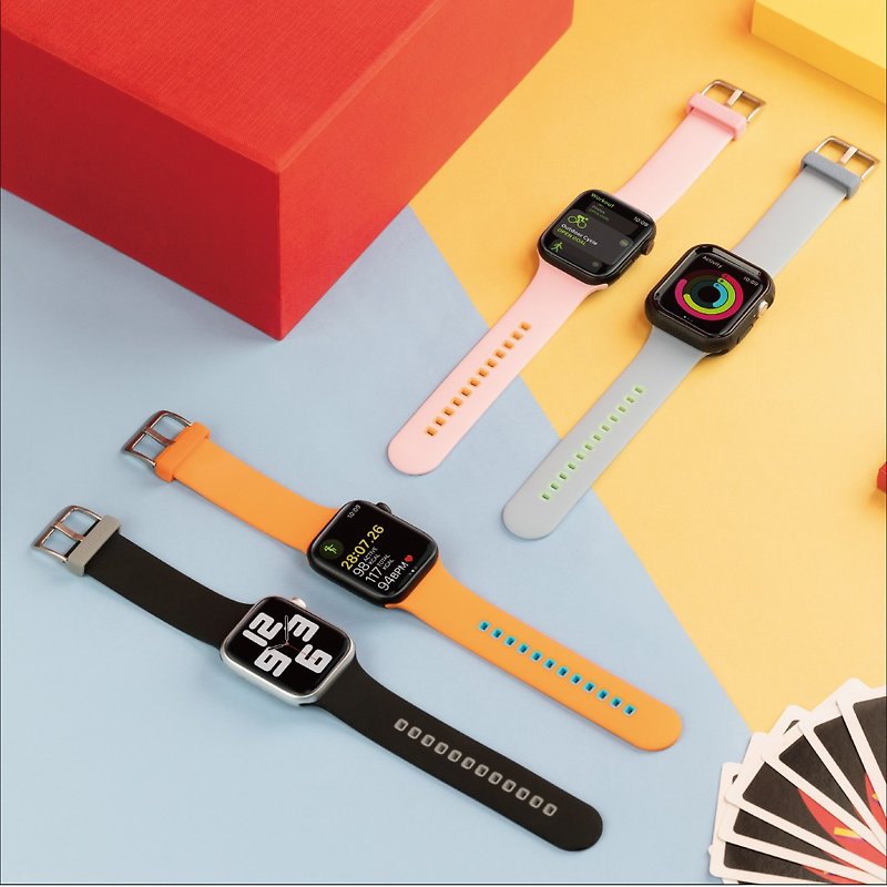 Apple Watch 42/44/45/49mm 運動矽膠雙色錶帶 - 錶帶 - 塑膠 黑色