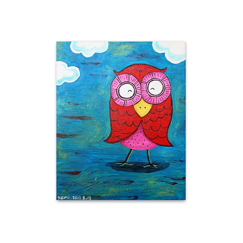 Original painting∣ Red Owl/Awesome opening gift - กรอบรูป - วัสดุอื่นๆ หลากหลายสี