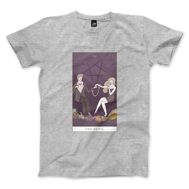 XV | The Devil - dark gray Linen- neutral T-shirt - เสื้อยืดผู้ชาย - ผ้าฝ้าย/ผ้าลินิน สีเทา