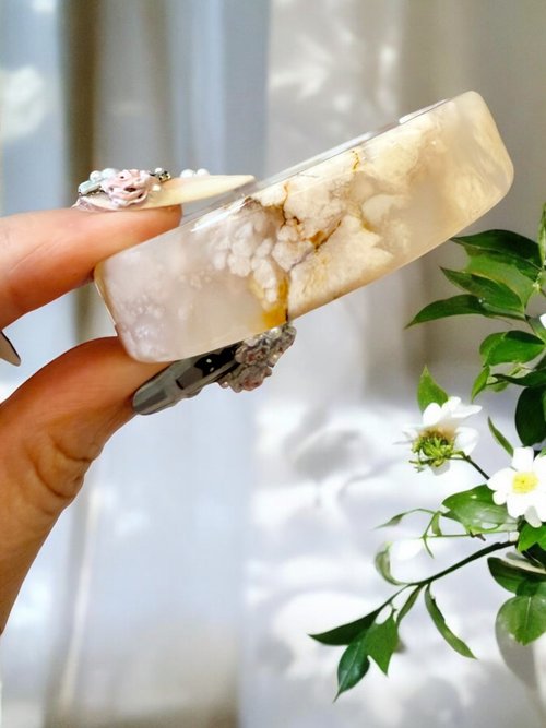 YAMI Design 櫻花瑪瑙手鐲 瑪瑙手鐲稀有方鐲冰透油畫意境款非常氣質54圈