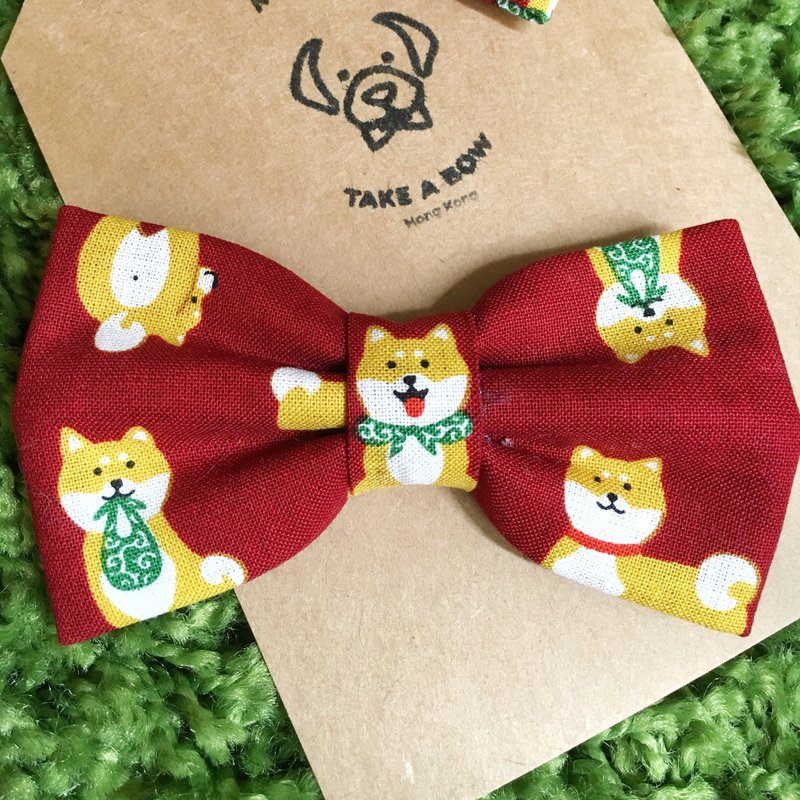 紅色小柴犬寵物煲呔頸圈- 手作貓咪狗狗領結項圈 - 項圈/牽繩 - 棉．麻 紅色