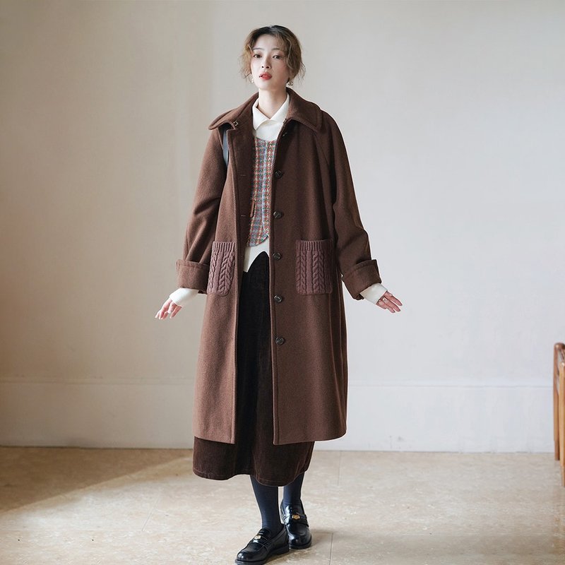栗棕色羊毛長款大衣|外套|秋冬款|Sora-1096 - 女西裝外套 - 羊毛 