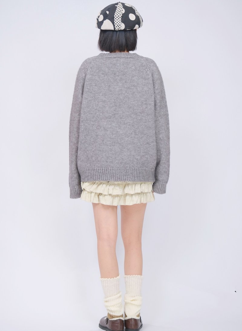 Meow Cat Chong Store Simple Cat Nose Sweater - สเวตเตอร์ผู้หญิง - ไฟเบอร์อื่นๆ สีเทา