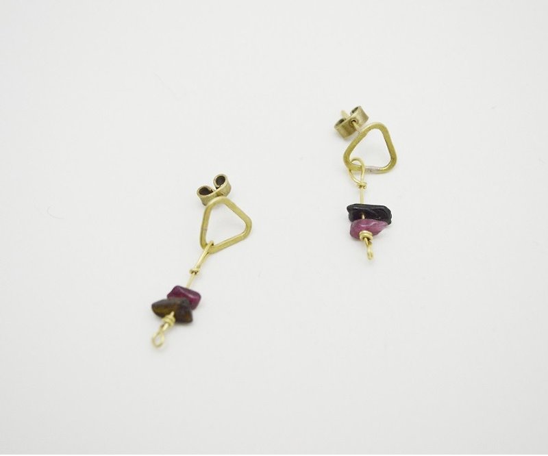 簡單的圖形-#3‧碧璽‧黃銅耳環 - 耳環/耳夾 - 其他金屬 金色