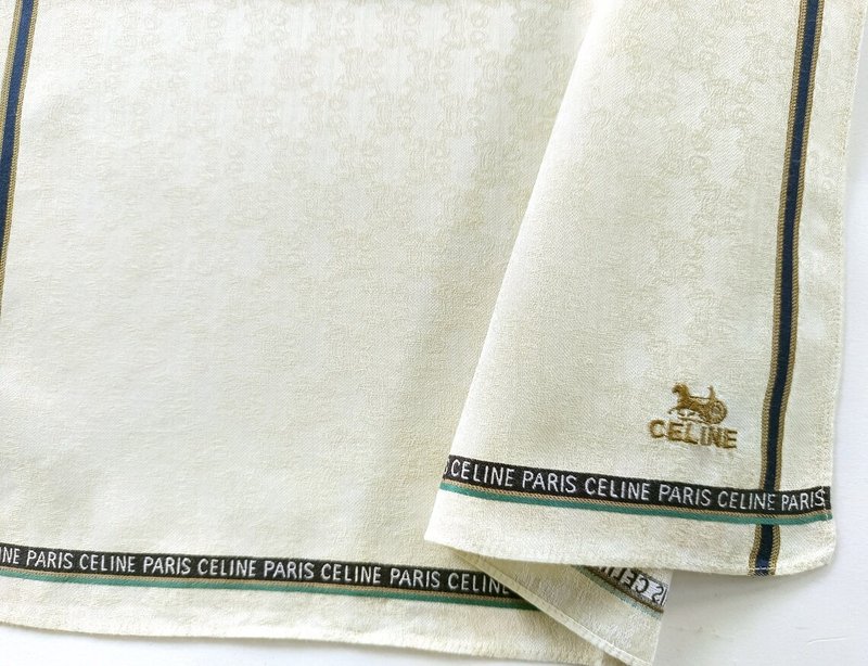 Celine Paris Vintage Handkerchief Pocket Square Beige 18.5 x 18 inches - Handkerchiefs & Pocket Squares - Cotton & Hemp Khaki