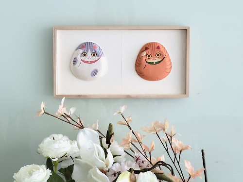 東京食器 - 讓你的料理變漂亮 招財橘貓&白底虎斑祝福緣起招福和紙掛飾/小國和紙/牆壁裝飾/入厝