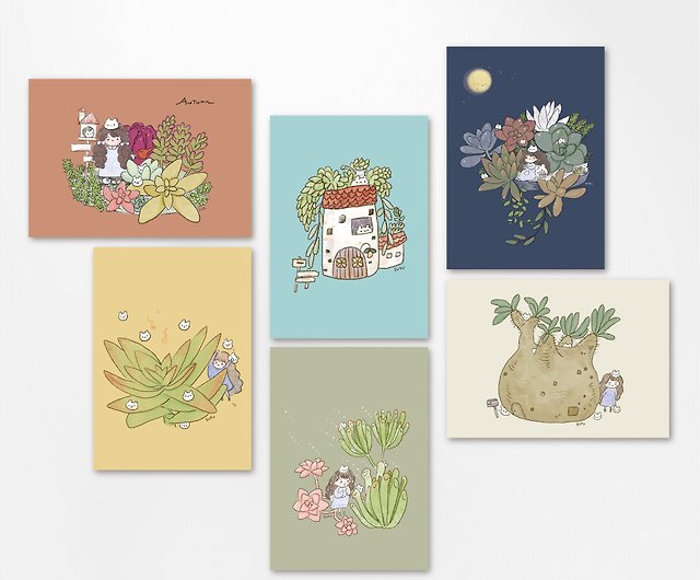 かわいいうさぎ餅 癒しの多肉植物 手描きのポストカードイラストセット ショップ Youduworld カード はがき Pinkoi