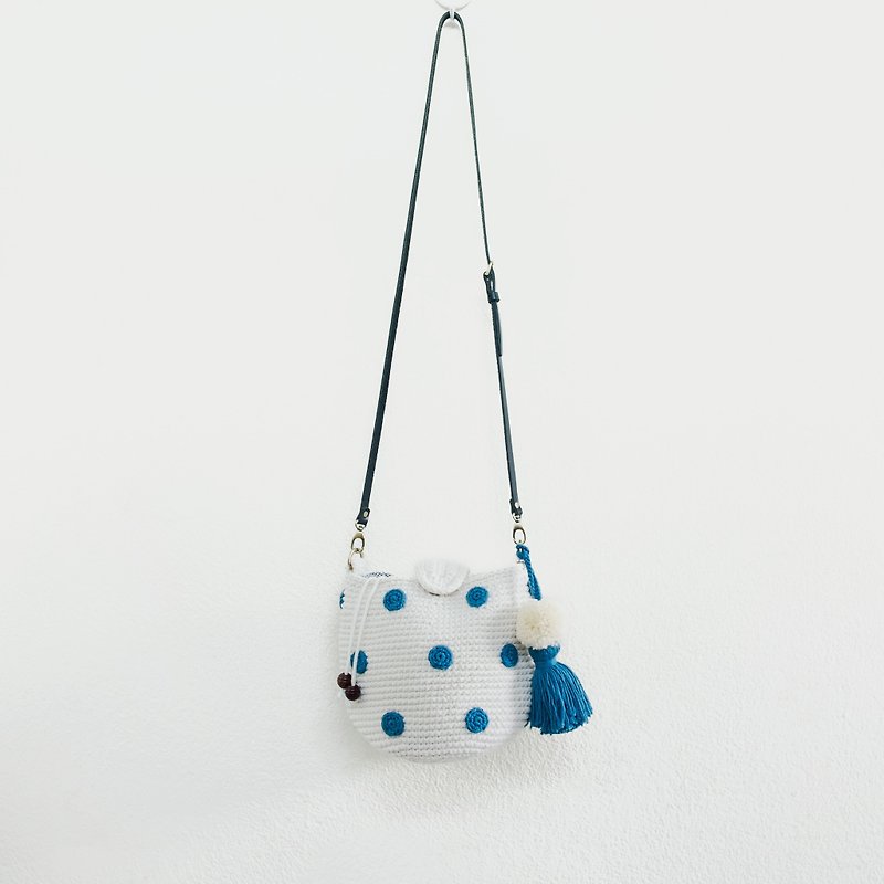 Crochet Shoulder Bag + Polkadot | White - 側背包/斜孭袋 - 棉．麻 白色