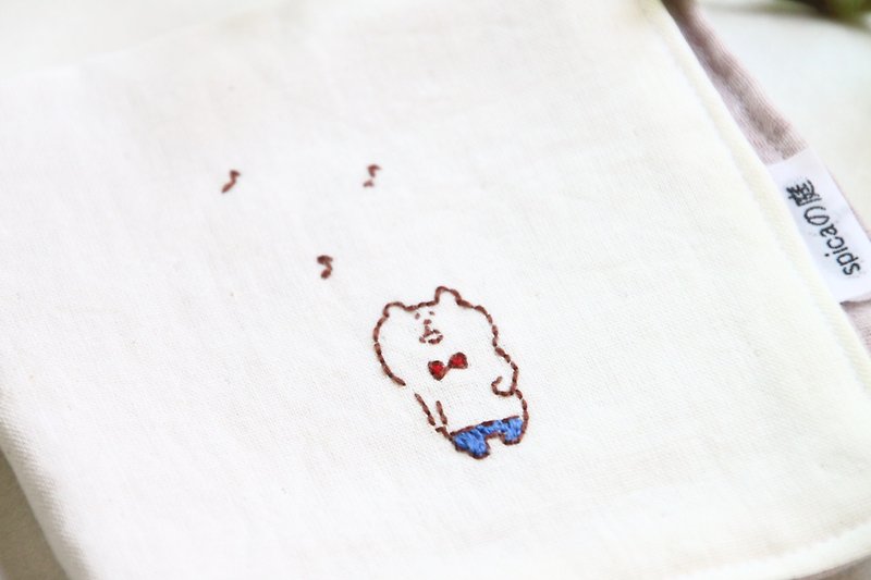 muu's embroidery handkerchief sing - ผ้าขนหนู - ผ้าฝ้าย/ผ้าลินิน สีม่วง