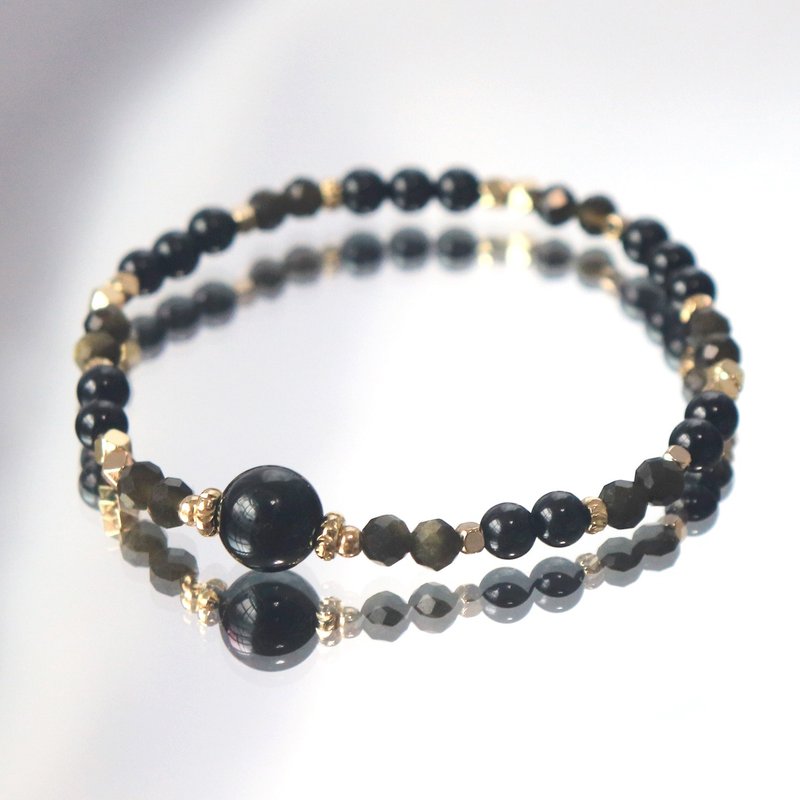 Black Tourmaline Bracelet | Gold Stone| Lucky Money | Stabilize Emotions | Ward Off Evil | Eliminate Negative Energy Crystals - สร้อยข้อมือ - คริสตัล สีดำ