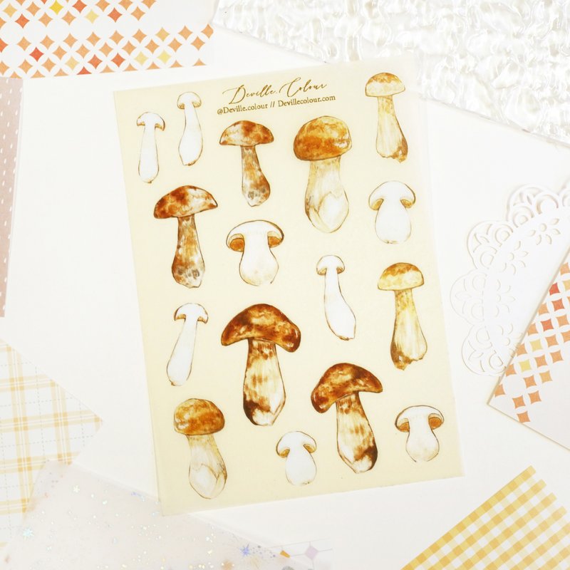 【Karl Johan Mushroom】 Washi Sticker Sheet - สติกเกอร์ - กระดาษ สีนำ้ตาล