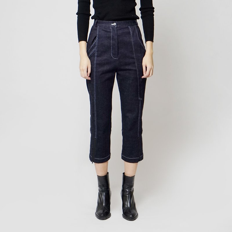 Black and white cut FW 7 points jeans - กางเกงขายาว - ผ้าฝ้าย/ผ้าลินิน สีน้ำเงิน