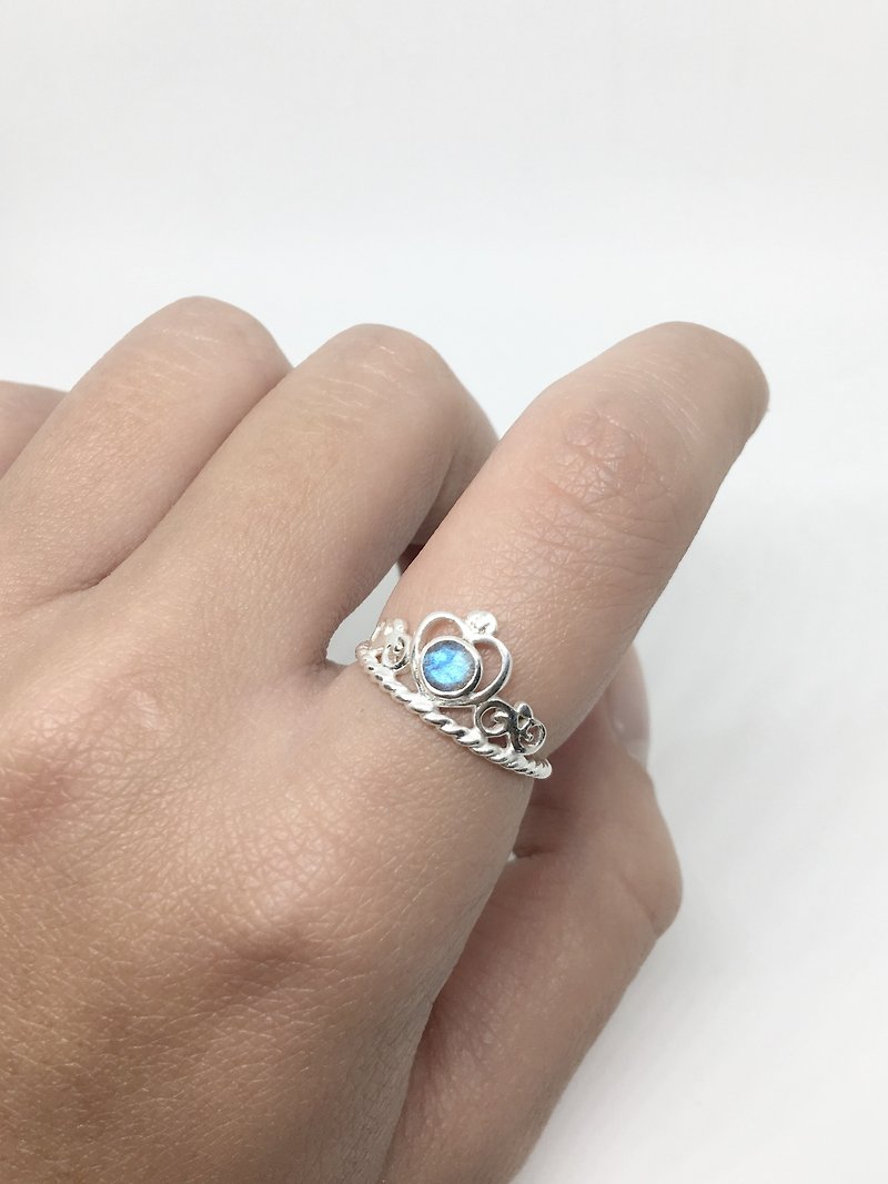 拉長石純銀皇冠活口戒指 尼泊爾手工鑲嵌 情人禮物 生日禮物 - 戒指 - 寶石 藍色