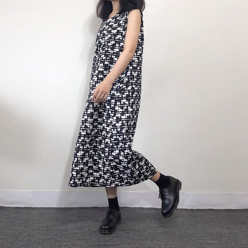格紋迷宮 洋裝 - 洋裝/連身裙 - 聚酯纖維 黑色