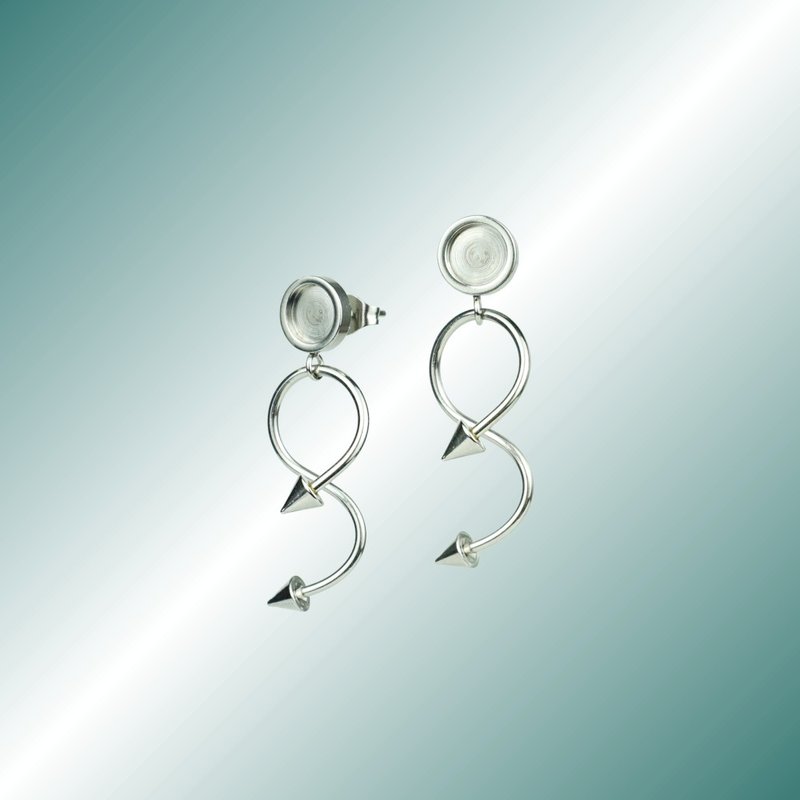 PIERCING Piercing nail series S-shaped twisted circle punk spike earrings - Earrings & Clip-ons - Stainless Steel Silver