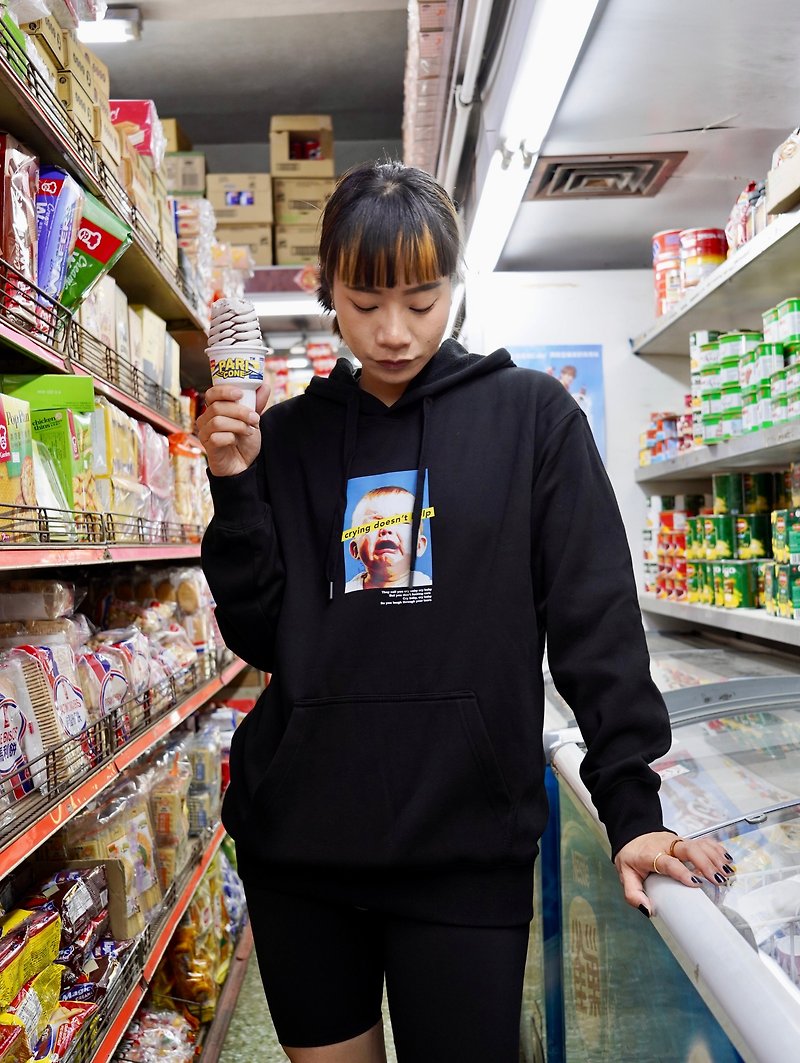 Black Crybaby Hoodie Heavy | Hong Kong designed original immigrant gift hooded sweatshirt - Unisex Hoodies & T-Shirts - Cotton & Hemp Black
