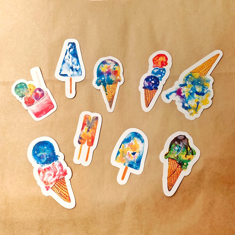 Mstandforc Galaxies Ice-cream Stickers (9 pcs) - Stickers - Paper Multicolor