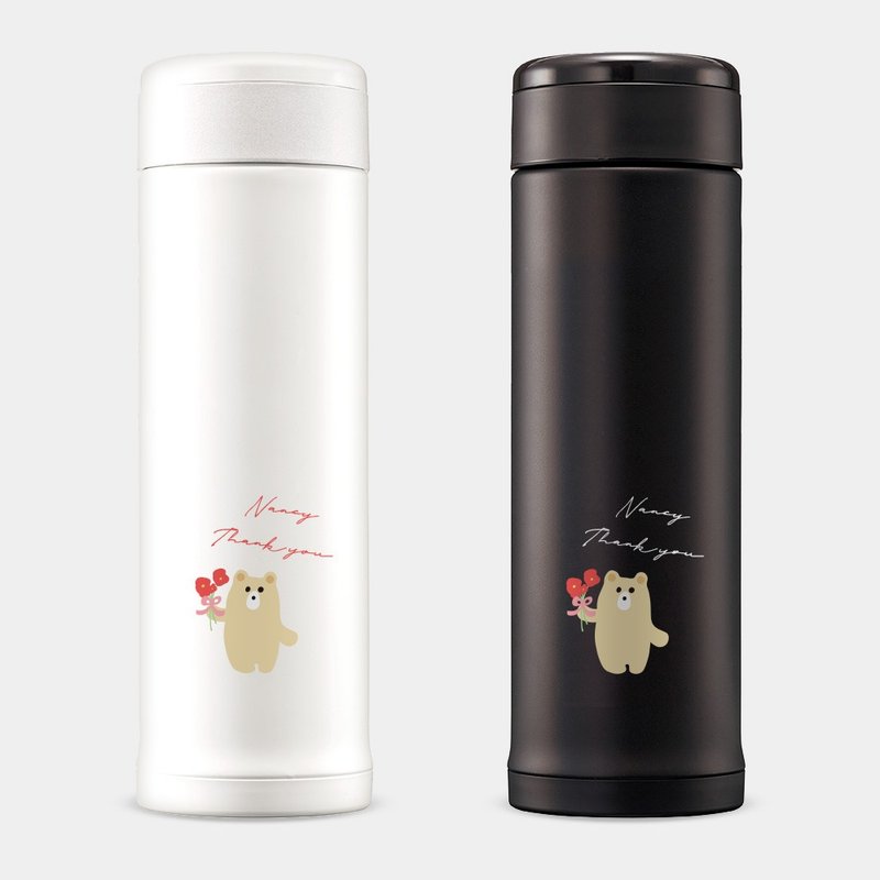 【客製化禮物】 母親節 熊熊Thank you 象印不鏽鋼 保溫瓶 PU083 - 保溫瓶/保溫杯 - 不鏽鋼 白色