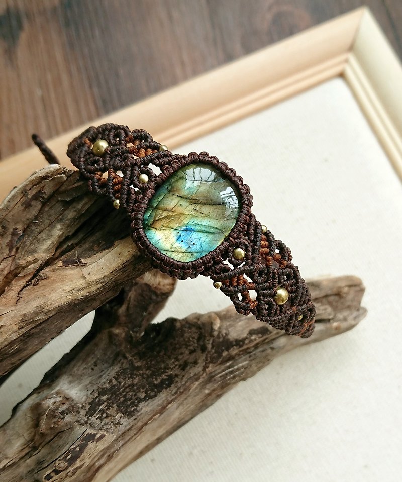 Misssheep H39 - macrame bracelet with Labradorite , brass beads - Bracelets - Other Materials Green
