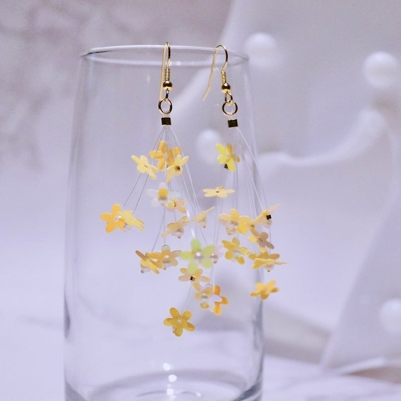 ITS-293 Flower fairy series earrings yellow flower pearl earrings ear hook ear clip - ต่างหู - พลาสติก สีเหลือง