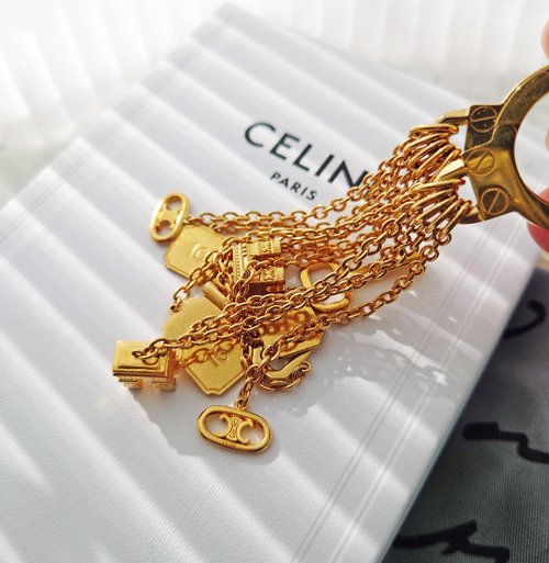 Second-hand beauty with box CELINE gold Arc de Triomphe tassel bag pendant  key chain key ring