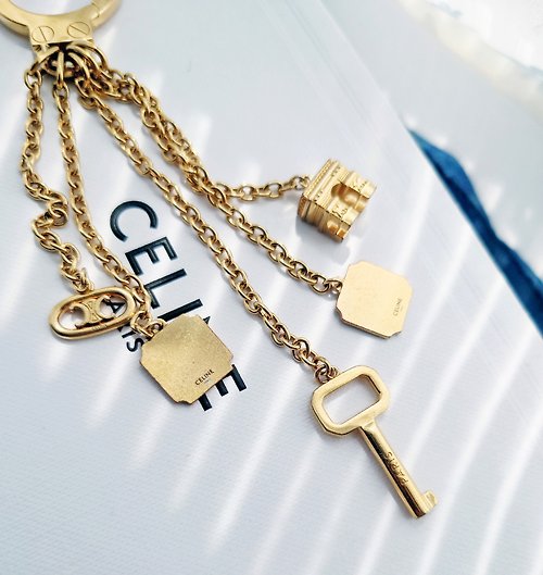 Second-hand beauty with box CELINE gold Arc de Triomphe tassel bag pendant  key chain key ring