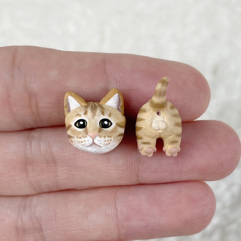 Short-haired orange cat head/butt - earrings/ Clip-On/collar pins/mask magnetic buttons/necklaces/rings - Earrings & Clip-ons - Other Materials 