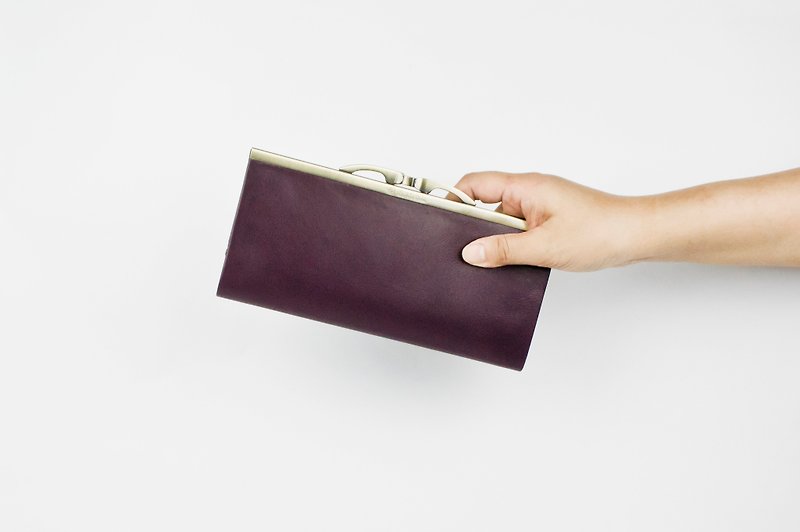 Leather Wallet/Kisslock Frame Purse /Long Wallet/Deep red purple - Wallets - Genuine Leather Purple